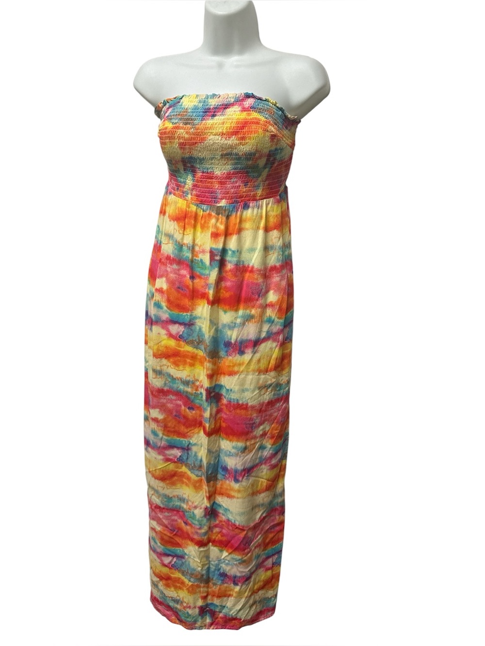 Caribbean Joe Strapless Tie-Dye Maxi Dress Women’s Medium Multicolor Rayon Boho
